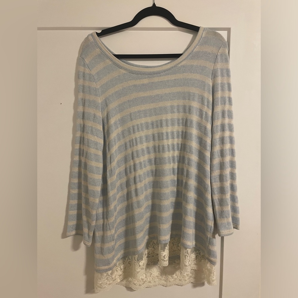 Lightweight Striped Long Sleeve with Lace Detail